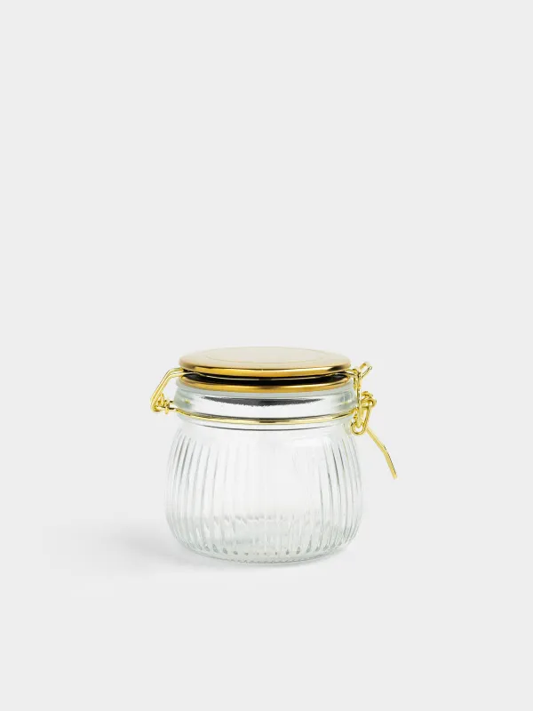 Bulk products jar, 500 ml, clip, glass / metal, golden, Ribby gold, image-0