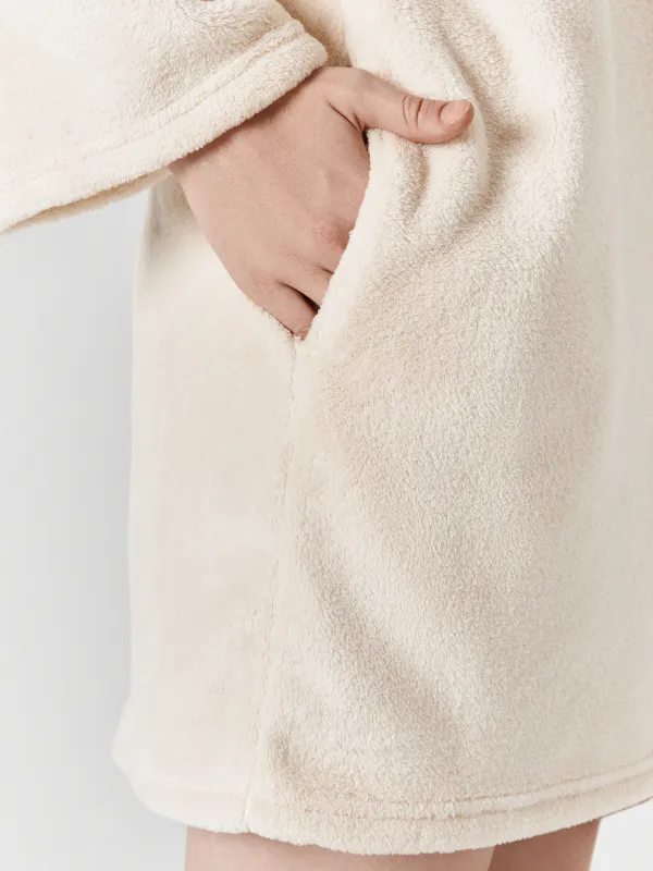 Bathrobe for women, homewear, size S/M, with long sleeves, fleece, milk, Letisha, image-4