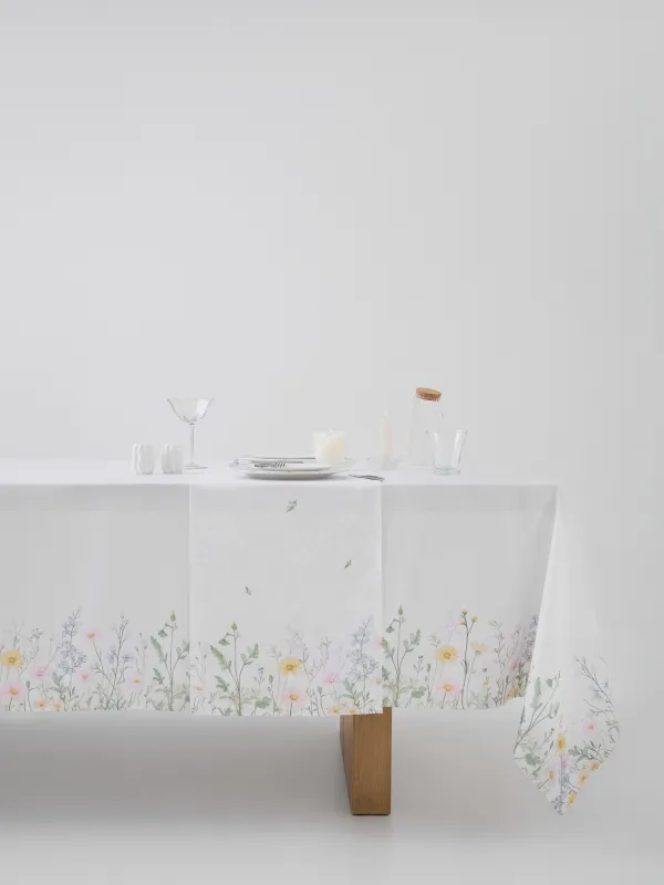 Table runner, 40x160 cm, jacquard, polyester, milky, Wildflowers, Petals serenity, image-2