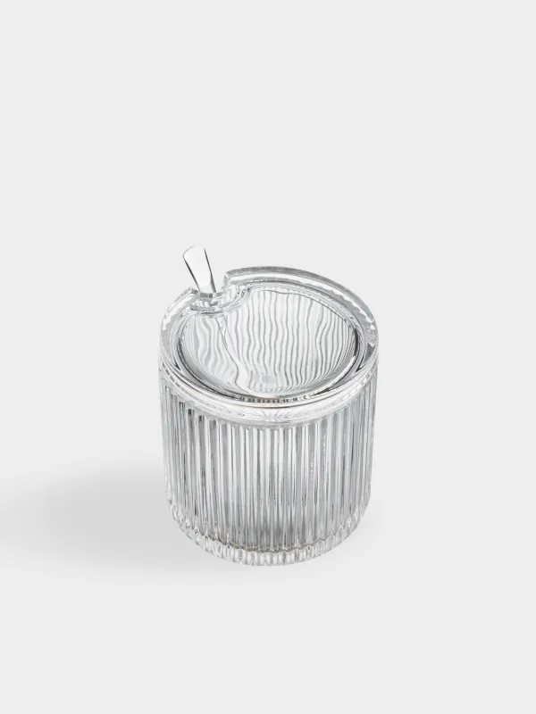 Sugar bowl, 10 cm, 390 ml, with spoon, glass R / steel, Ribby, image-2