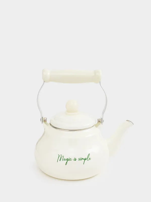 Teapot, 800 ml, enamel steel, milky, Enamel, image-2