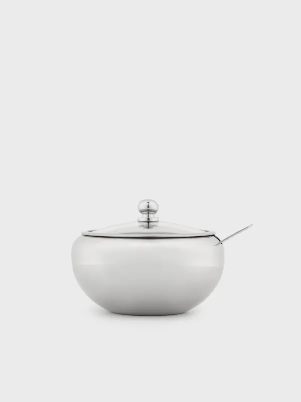 Sugar bowl, 9 cm, 500 ml, with spoon, steel, Classic, image-3
