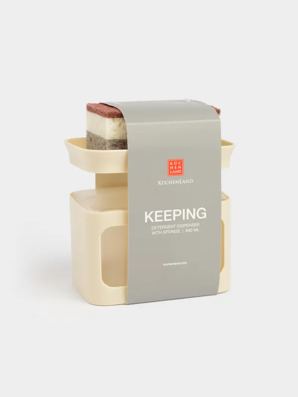 Detergent dispenser, 680 ml, with sponge, Platform, plastic, milky, Keeping, image-4