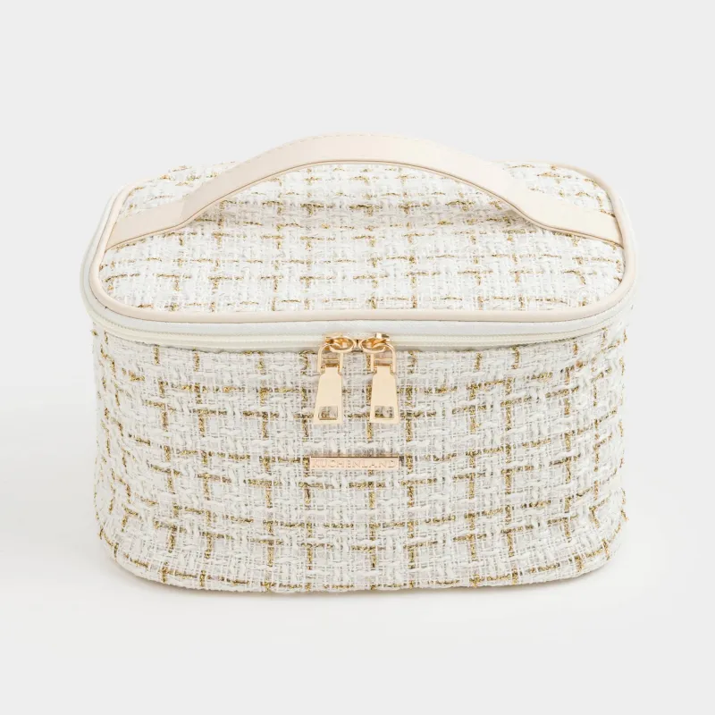 Cosmetic bag, 20x15 cm, with handle, tweed, white, Wenal, image-1