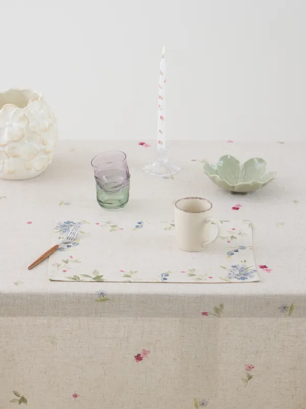 Placemat, 30x45 cm, polyester / linen, rectangular, beige, Flowers, Colorful flowers, image-2