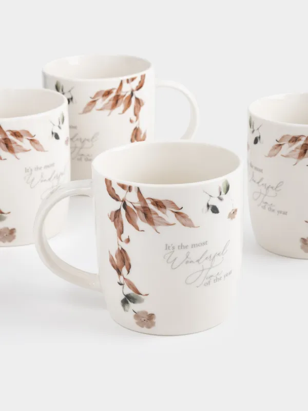 Mug, 360 ml, 4 pcs, porcelain N, Autumn flowers, Refined floral, image-5