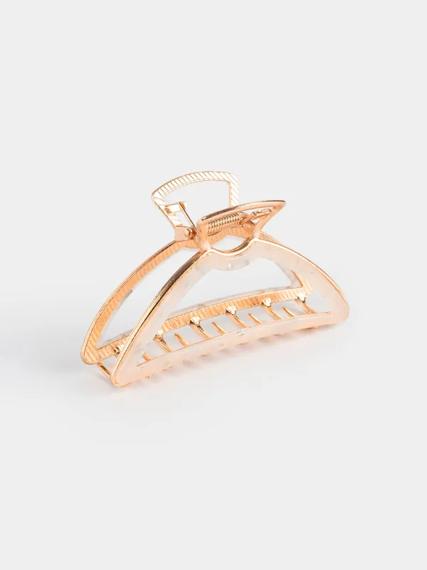 Hair clip, 10 cm, acrylic / metal, gold, Crab, Glam, image-1