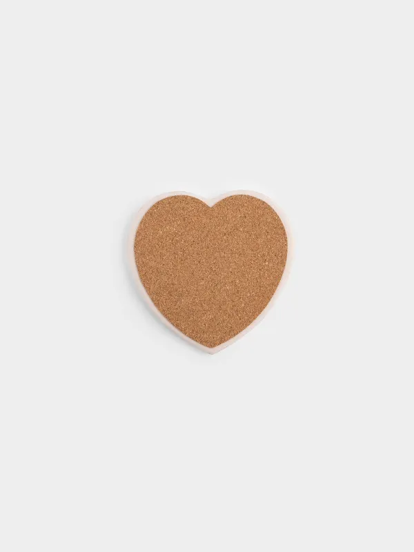 Coaster, 11x11 cm, ceramic / cork, beige, Heart, Scroll, image-2