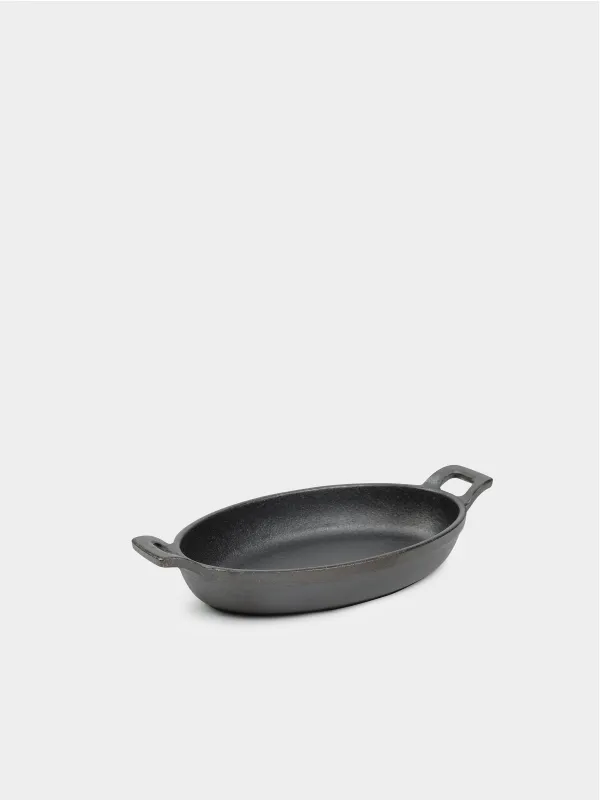 Frying pan, 18 cm, on a stand, with handles, cast iron / bamboo, oval, black, Authentic, image-2