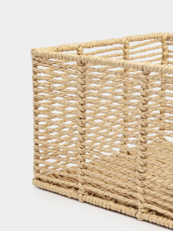 Storage organizer basket, 25x25x16 cm, wicker, cellulose/metal, square, beige, Braided, image-4