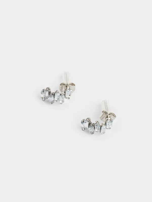 Stud earrings, 1 cm, 2 pieces, metal / acrylic, silver, Crystals, Jewelry crystal, image-2