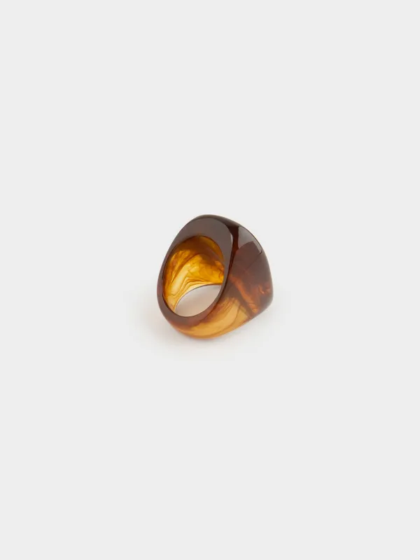 Ring, 2 cm, single size, resin, brown, Mineral, image-2