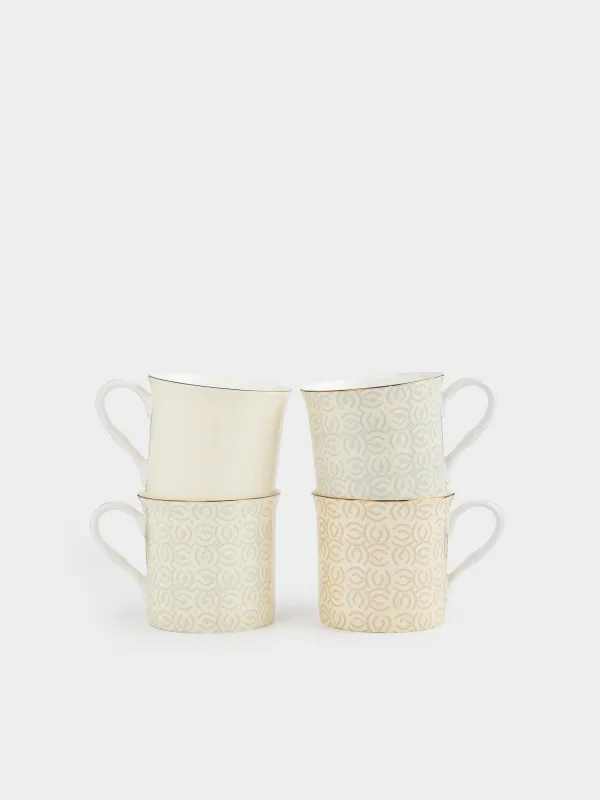Mug, 330 ml, 4 pcs, porcelain F, mix, with golden edging, Patterns, Geometry, image-0