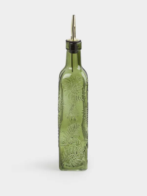 Oil or vinegar bottle, 500 ml, with dispenser, glass R / metal, green, Monstera, Royal jungle