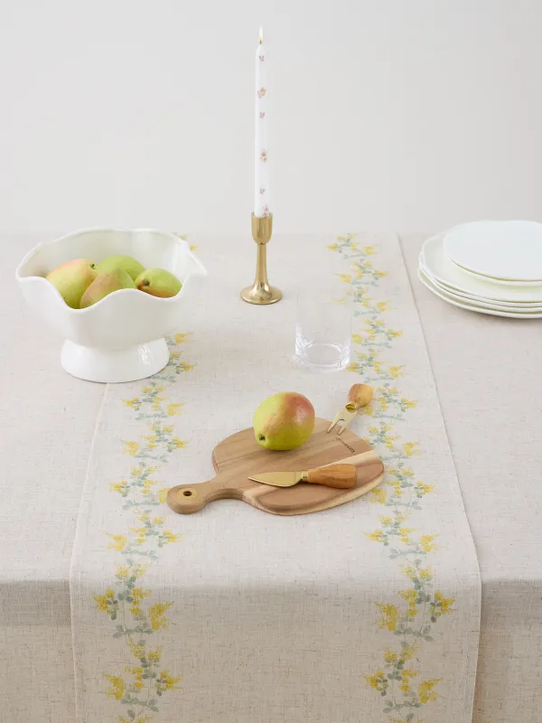 Table runner, 40x160 cm, polyester / linen, beige, Mimosa, Mimosa flowers, image-3