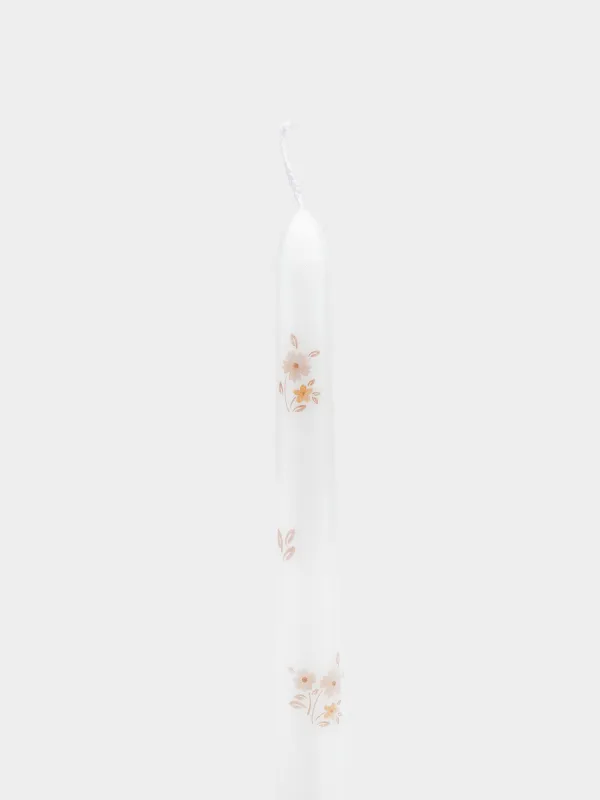 Candle, 25 cm, thin, white, Vintage flowers, La flore, image-1