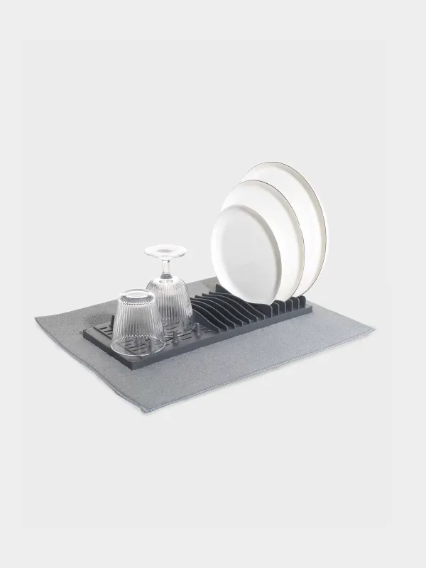 Dish drying mat with stand, 40x50 cm, microfiber / plastic, grey, Keeping, image-4
