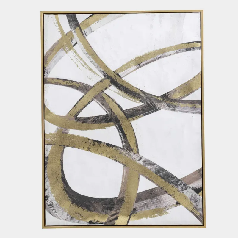 Framed painting, 78x103 cm, golden brown canvas, Abstract lines, Abstract