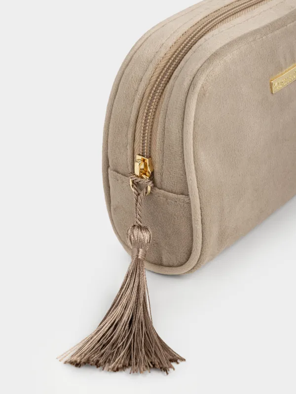 Makeup bag, 18x12 cm, with brush, velvet, brown, Velvety, image-2