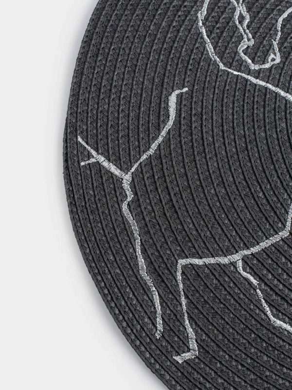 Placemat, 38 cm, polyester, round, dark grey, Horses, Circle embroidery, image-3