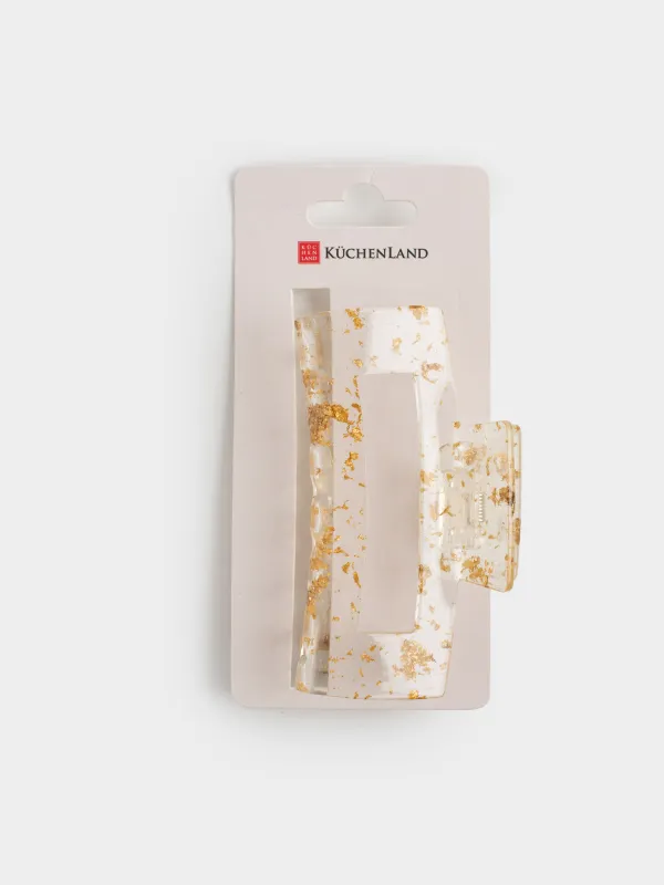 Hair clip, 10 cm, plastic / metal, gold, Crab, Glam, image-4