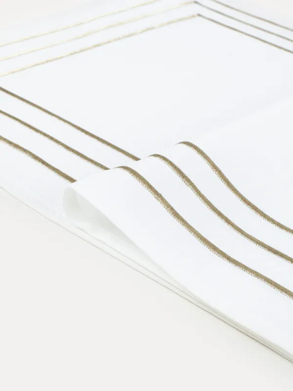 Table runner, 40x160 cm, polyester, white, Lines, Trim gold, image-1