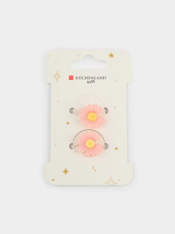 Hair tie, 3 cm, 2 pcs, for children, plastic, pink, Flower, Gracile, image-3