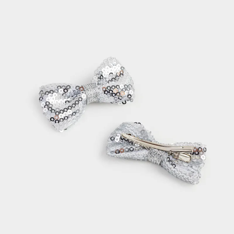 Hair clip, 6 cm, 2 pcs, Children's, Polyester / metal, White, Bows, Hairstyle, image-3