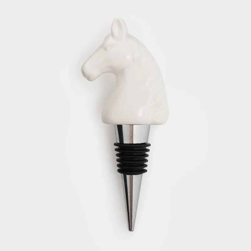 Bottle stopper, 12 cm, metal/porcelain P, milky, Horse, Horse milky