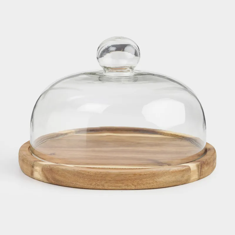 Dish with lid, 23x15 cm, wood/glass, round