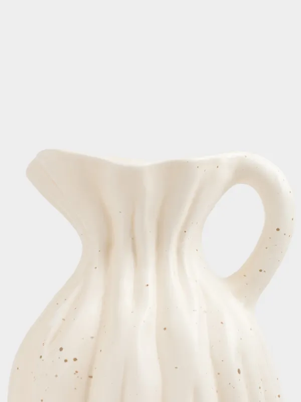 Flower vase, 25 cm, with handle, ceramic, milk, speckled, jug, Golden glow, image-1