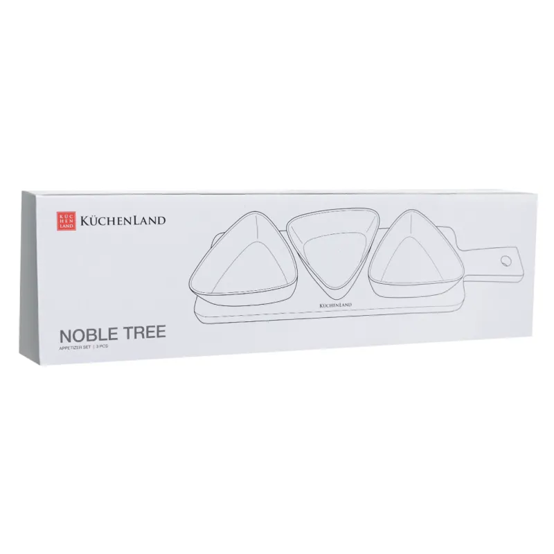 Snack set, 3 items, on a stand, ceramic / wood, white, Triangles, Noble tree, image-4