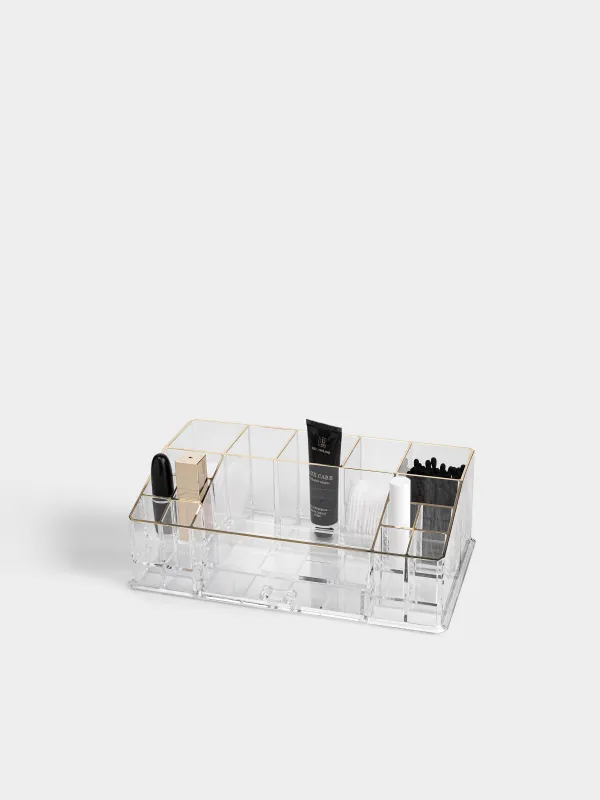 Organizer for cosmetics, 28x10 cm, 15 otd, with drawer, plastic, gold edging, Dorado, image-4