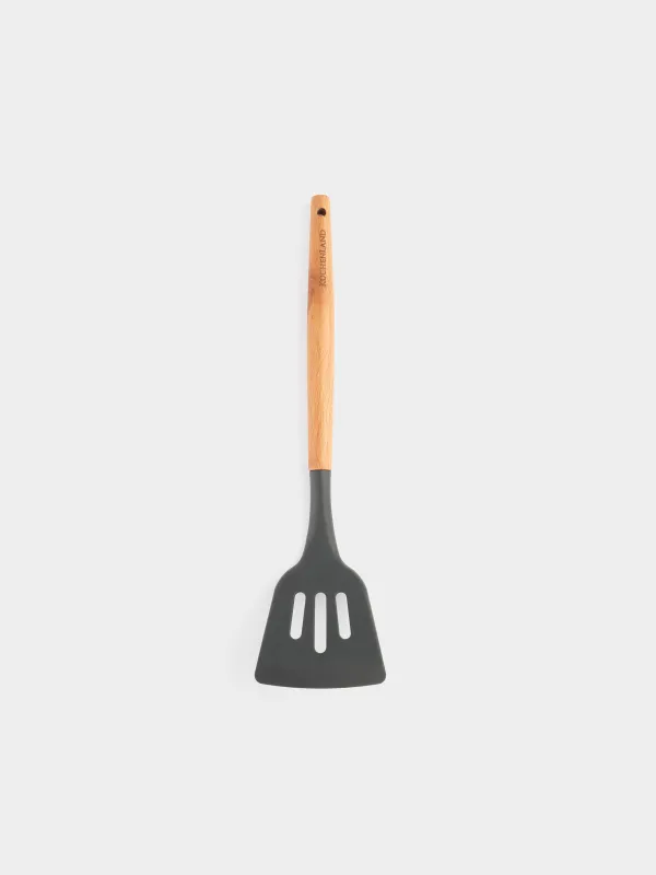 Spatula, 32 cm, slotted, silicone / wood, gray, Weekend, image-0