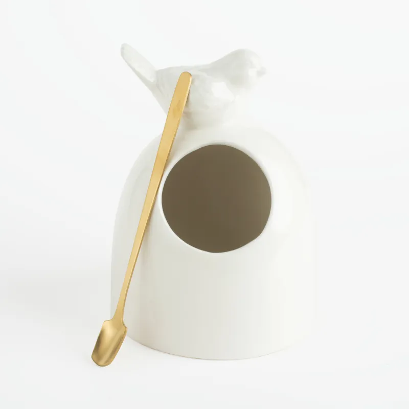 Sugar bowl, 11x15 cm, 350 ml, with spoon, ceramic / steel, dairy, Bird, Paradise garden, image-1