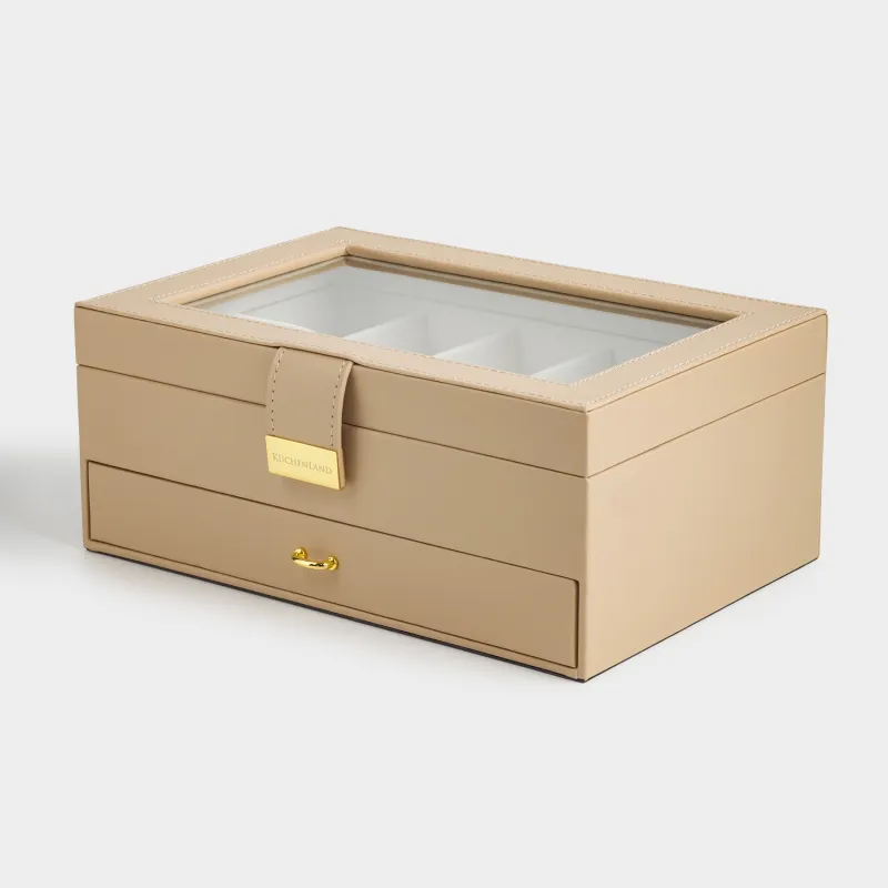 Jewelry box, 26x18 cm, wood/PU leather, beige, Premiere