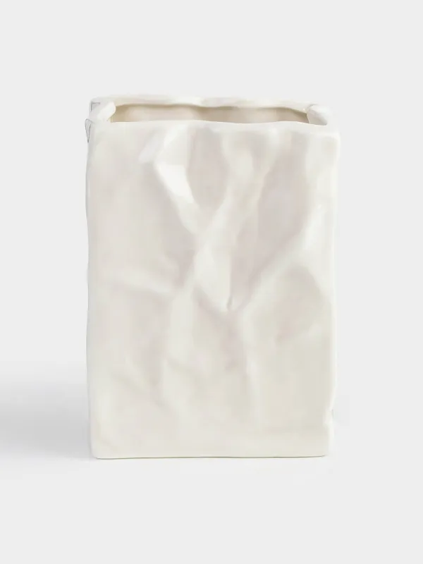 Toothbrush holder, 12 cm, porcelain P, grey-beige, Crumpled effect, Crumple bath, image-0