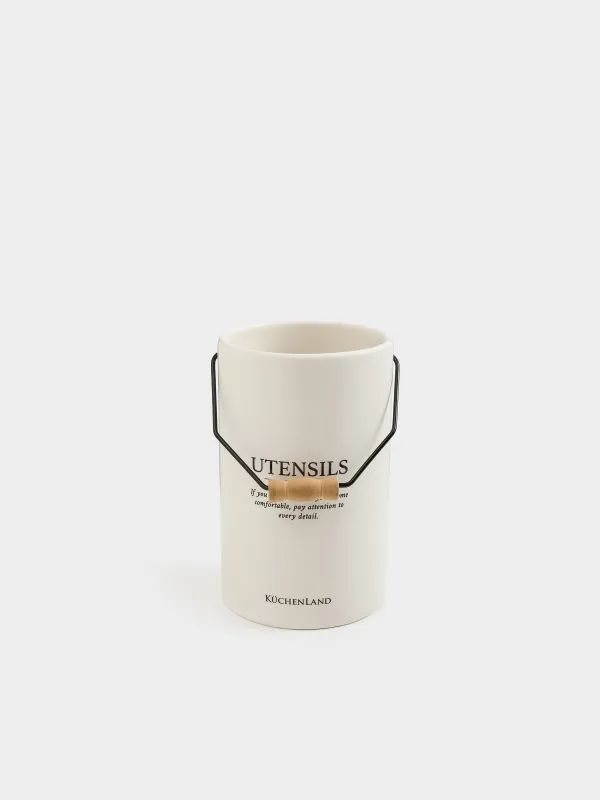 Kitchen accessories stand, 17 cm, with handle, ceramic / metal, milky, Course, image-3