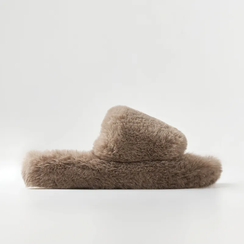 Women's slippers, home, size 36-37, artificial fur, brown, Bushy