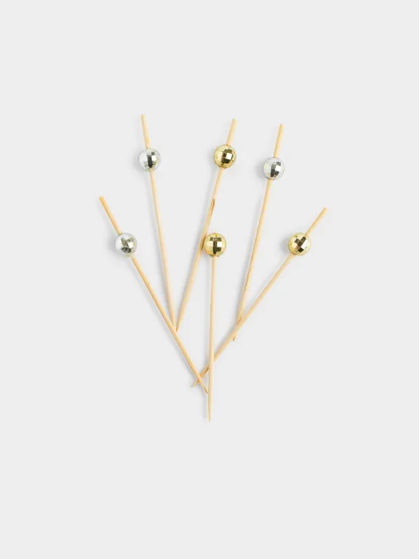 Canape skewers, 9 cm, 20 pcs, bamboo, white and red, Disco ball, Elegant details, image-1