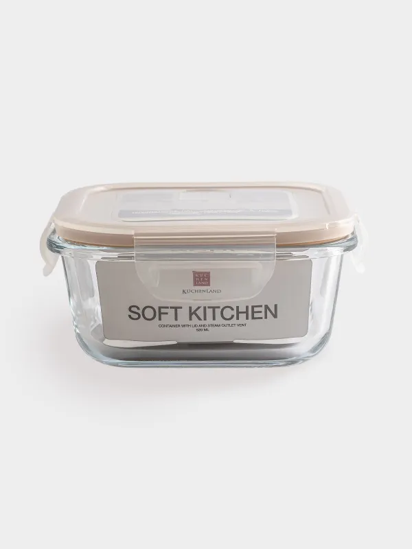 Container, 520 ml, with clips, with valve, glass T / plastic, square, Soft kitchen, image-6
