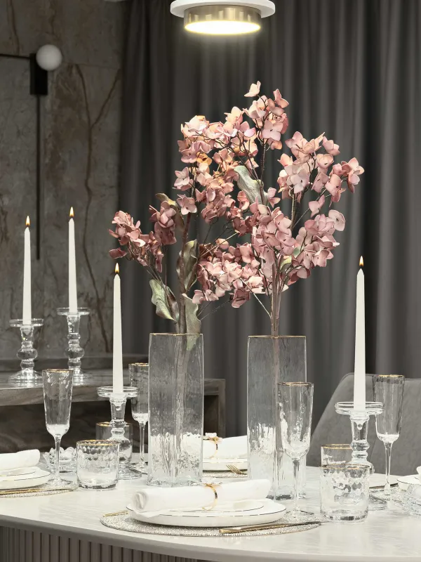 Flower vase, 30 cm, glass, rectangular, with golden edging, Ripply Gold, image-6