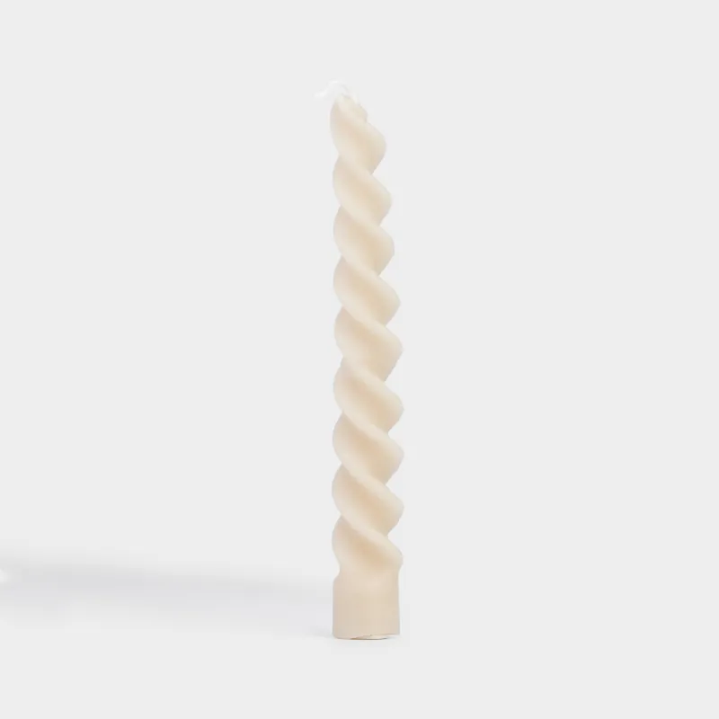 Candle, 20 cm, thin, beige, Spiral, Spiral shape