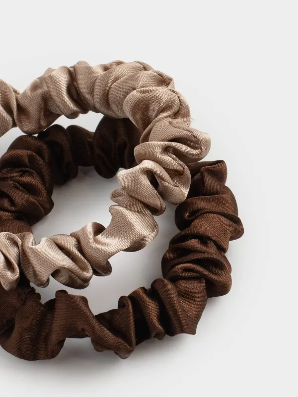 Hair tie, 6 cm, 2 pcs, satin, beige-brown, Silk, image-1