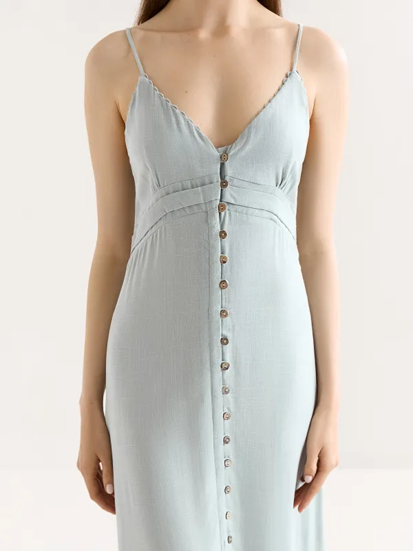 Women's dress, maxi, size S, with straps, viscose, beige, Tella, image-1