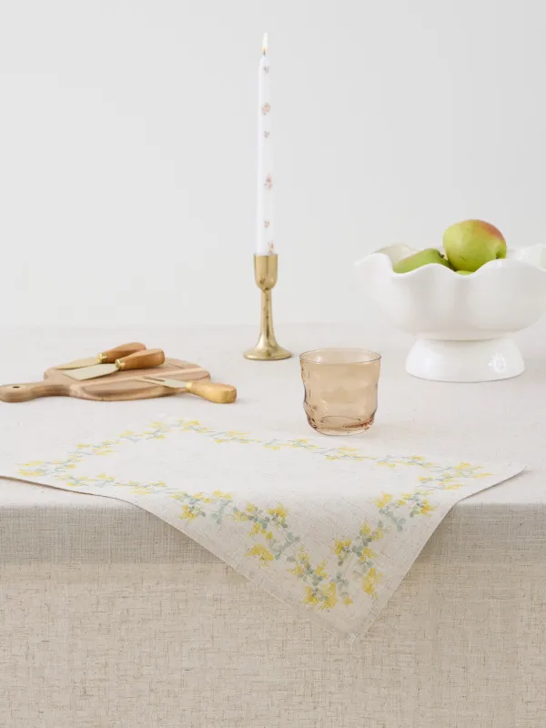 Placemat, 30x45 cm, polyester / linen, rectangular, beige, Mimosa, Mimosa flowers, image-4