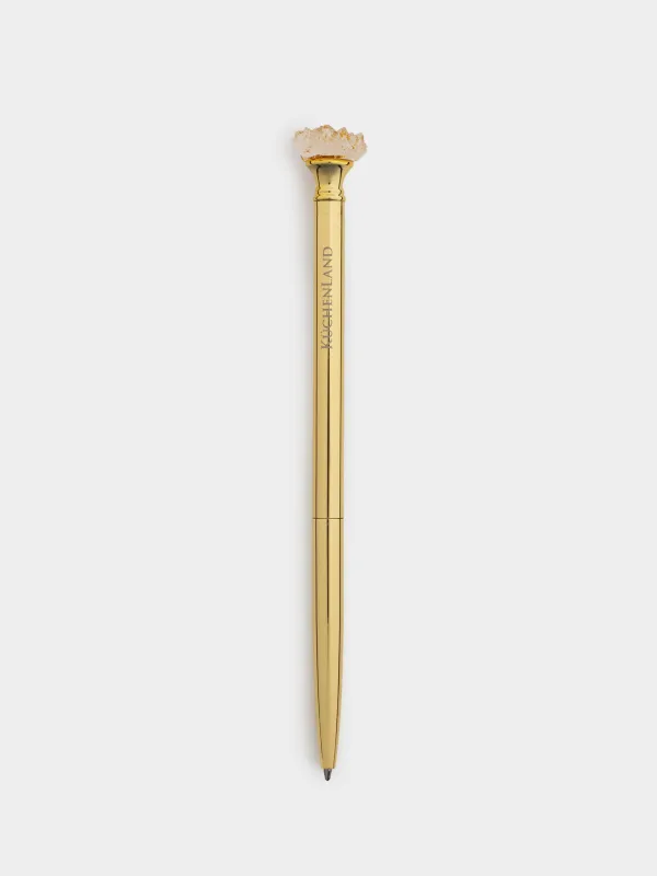 Ballpoint pen, 16 cm, with a figure, metal, gold, Crystal gold, Draw figure, image-0