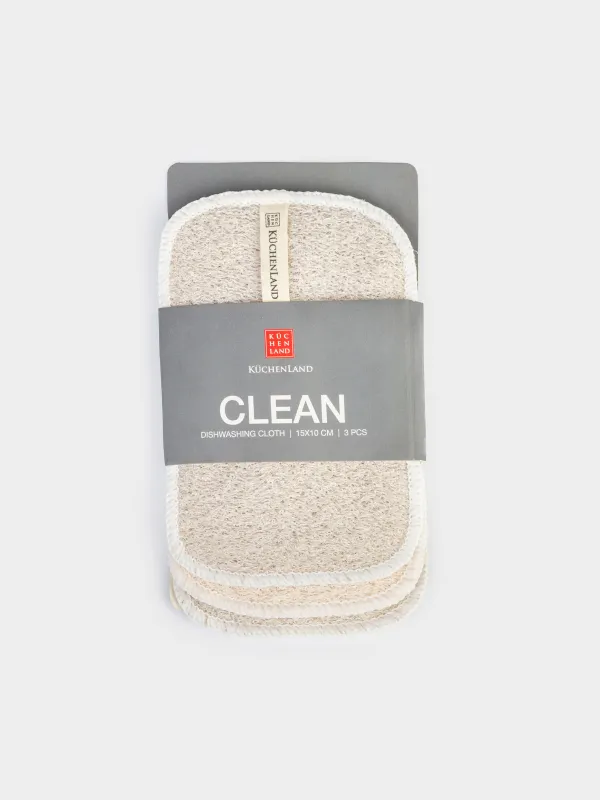 Dishcloth, 15x10 cm, 3 pcs, natural fiber, beige, Clean, image-6