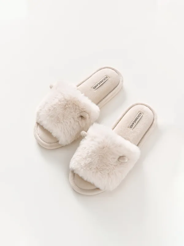 Women's slippers, homewear, size 36-37, polyester, milky, Fur, image-5