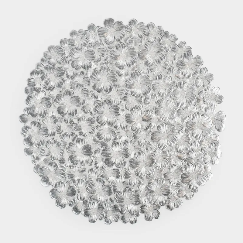 Placemat, 38 cm, PVC, round, silver, Flowers, Azhur Grid